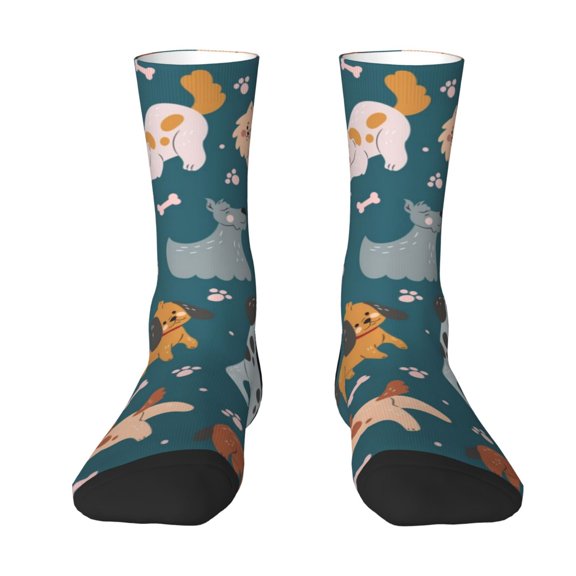 Uemuo Dogs Pattern Women's Crew Socks, Soft Durable Breathable Moisture-Wicking with Odor Control Cotton socks