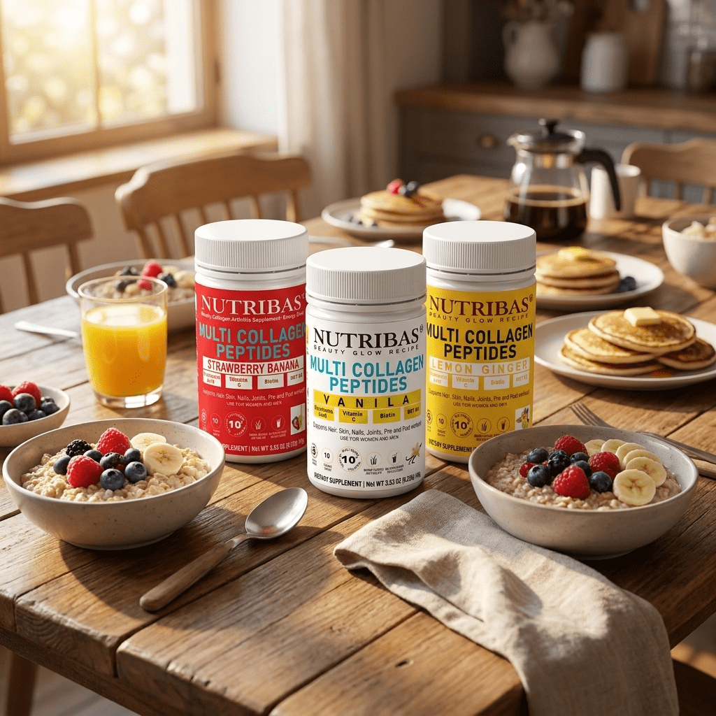 Nutribas Proteins Multi Collagen Peptides Powder Supplement for Whole Body Support, with Vitamin C & MCT Oil, Trio Pack, 9 oz