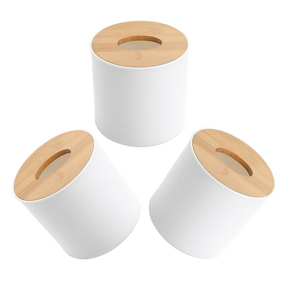 FRCOLOR 3Pcs Natural Wood Tissue Box Cover Round Tissue Box Holder Decorative Bathroom Tissue Box Rustic Bedroom Tissue Holder for Desks Tables