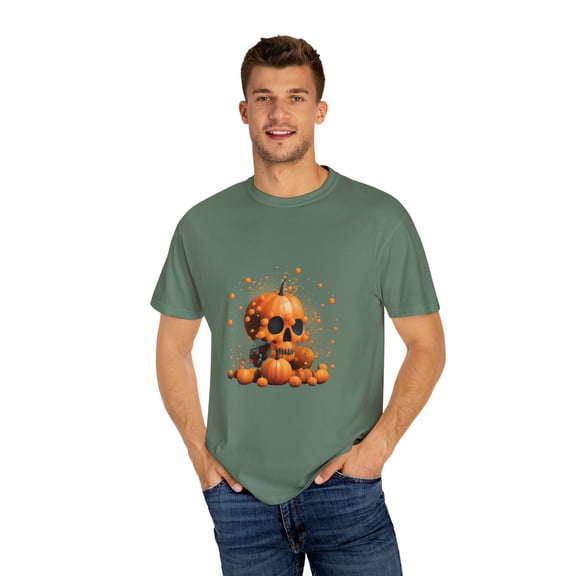 Pumpkin Skull Dot Day Unisex Garment-Dyed T-shirt