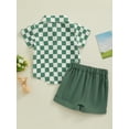 thumbnail image 4 of Suealasg Toddler Boy Gentleman Suits 6M 1T 2T 3T 4T Kids Boy 2Pcs Summer Beach Outfits Short Sleeves Checkerboard Print Button Shirt Elastic Waist Shorts Set for Formal Wear, 4 of 9