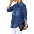 thumbnail image 4 of jsaierl Women's Plus Size Jacket Button-Down Long Sleeve Denim Shirt Blouse Roll Up Sleeve Jean Shirts Jackets with Chest Pockets, 4 of 7