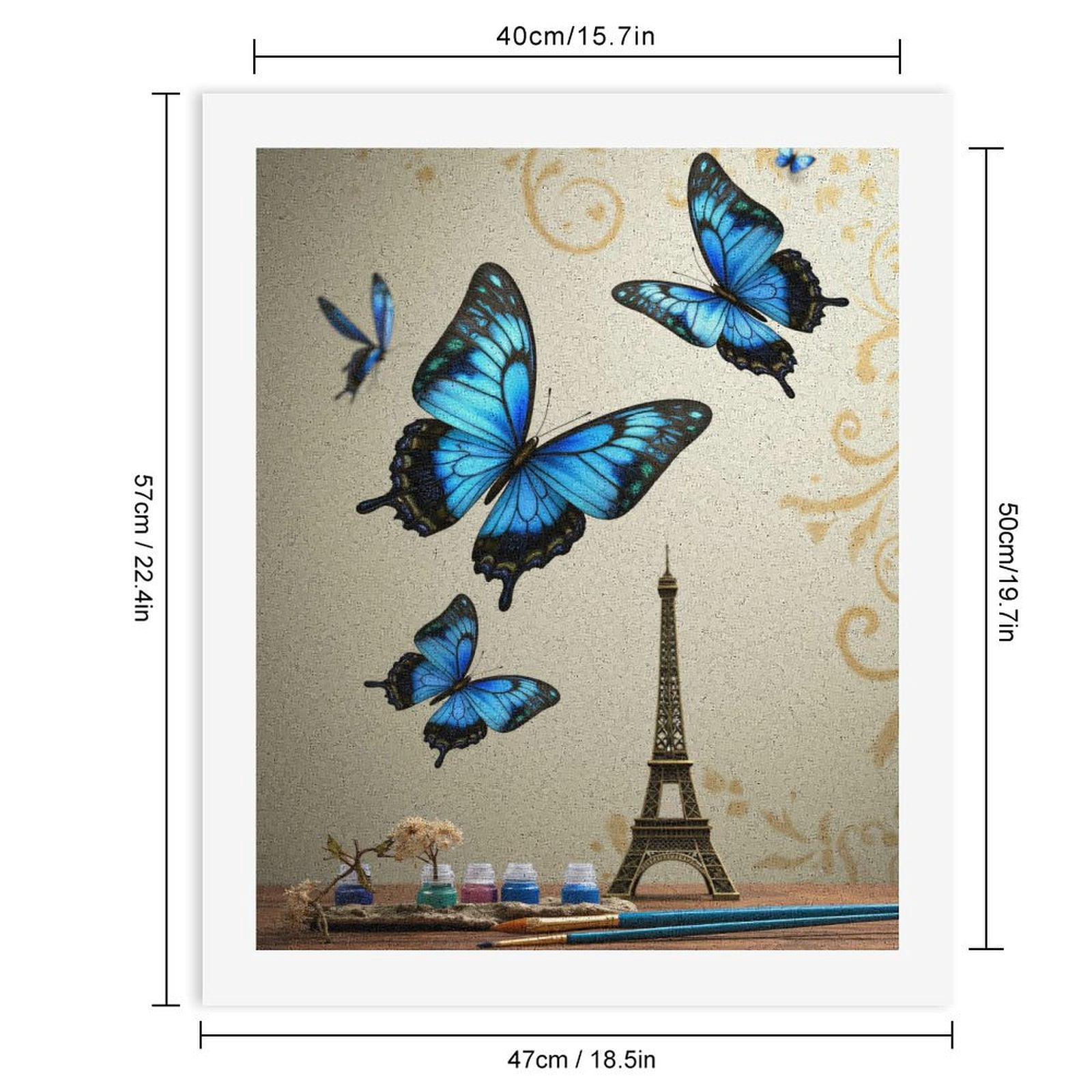 Paint By Numbers Kit for Adults Beginner - Blue Butterflies Art Tower Brushes DIY Canvas Painting Kits for Adults, Frameless Paint By Number for Adults for Home Wall Decor 16x20 Inch