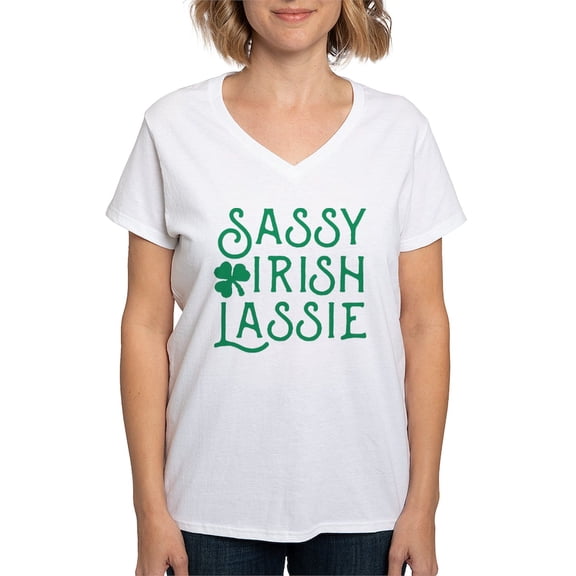 CafePress - Sassy Irish Lassie Women's V Neck T Shirt - Womens Cotton V-Neck T-shirt