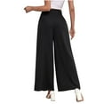 thumbnail image 6 of Boho Wide Leg Pants for Women Simple Solid High Waist Palazzo Pants Flowy Trendy Summer Trousers for Party Dating, 6 of 6