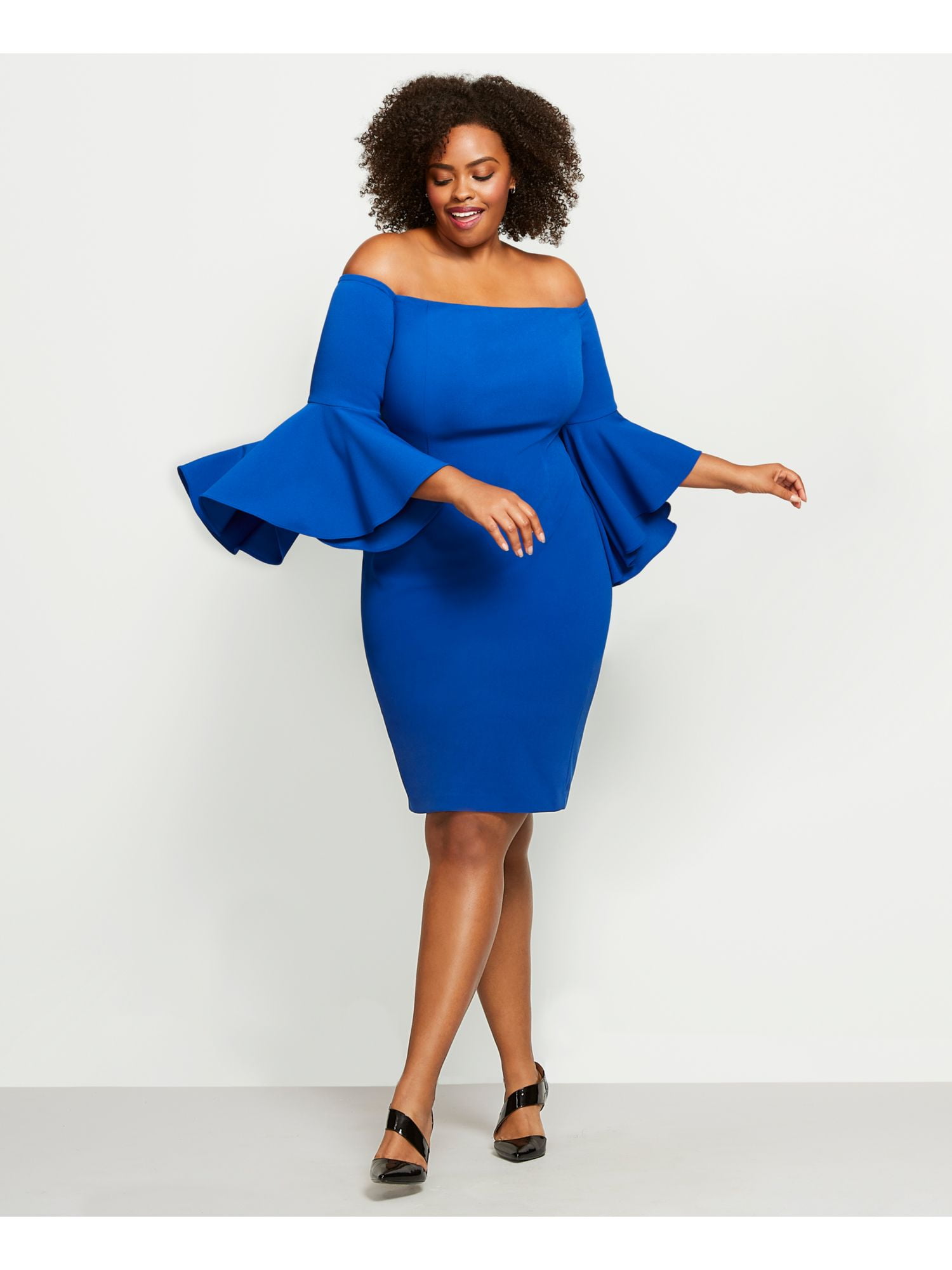 calvin klein bell sleeve dress blue