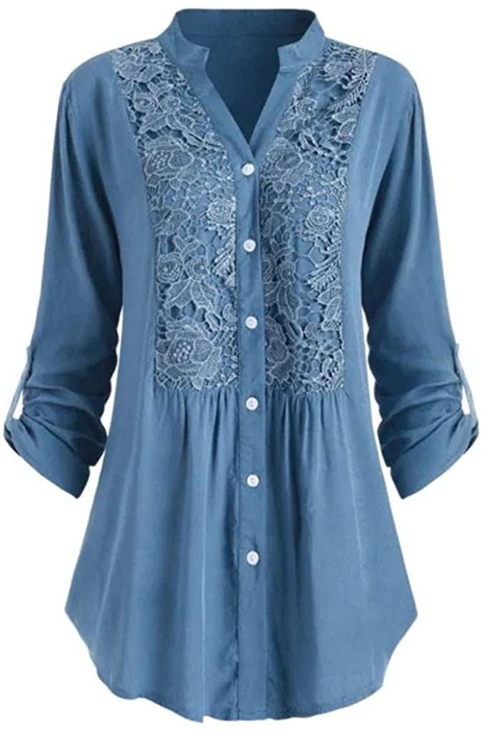 Womens Plus Size Tunic Tops Lace Long 