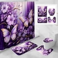 thumbnail image 1 of Set de decoración de baño Litabel, cortina de ducha, color morado y rojo, 4 unidades, 1 of 6