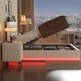 thumbnail image 3 of 3 Pieces PU Upholstered Bedroom Set, Hydraulic Storage Queen Bed with LED Lights, USB Charging Port and Button Tufted Headboard, 2 Nightstands with Crystal Decoration, White, 3 of 12