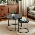 thumbnail image 4 of Round Nesting Coffee Table Side Set of 2 End Tables for Living Room Bedroom Balcony,Black Faux Marble Wooden Table 23.6IN Accent Large Coffee Table with Steel Frame, 4 of 5