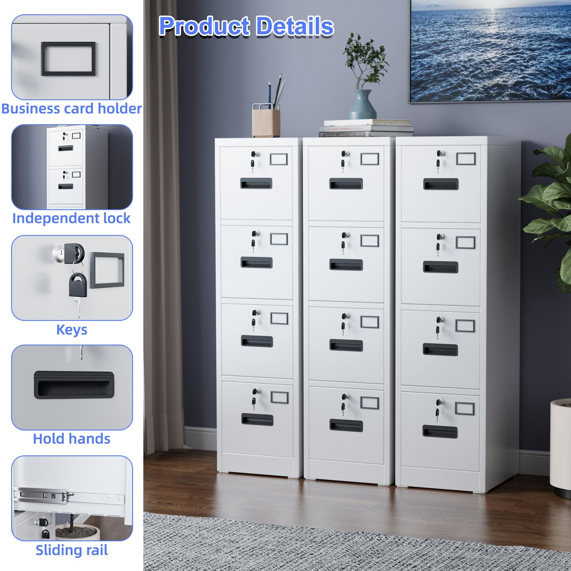 Gangmei 4 Drawer Vertical File Cabinet Metal Office Files Storage Cabinet