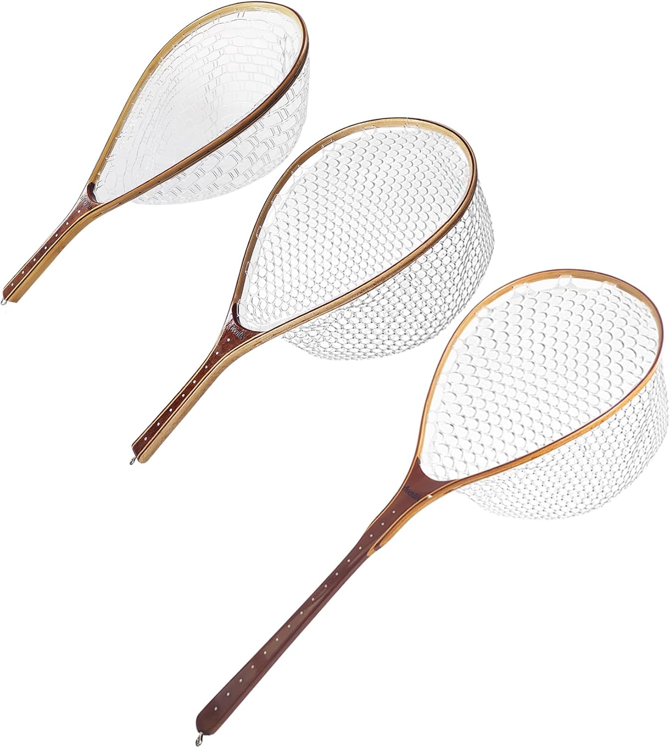 Fly Fishing Net Landing Net Wooden Net Soft Rubber Mesh Trout Net Freshwater Saltwater Fishing Net with Safety Cord Net Gifts for Father Men