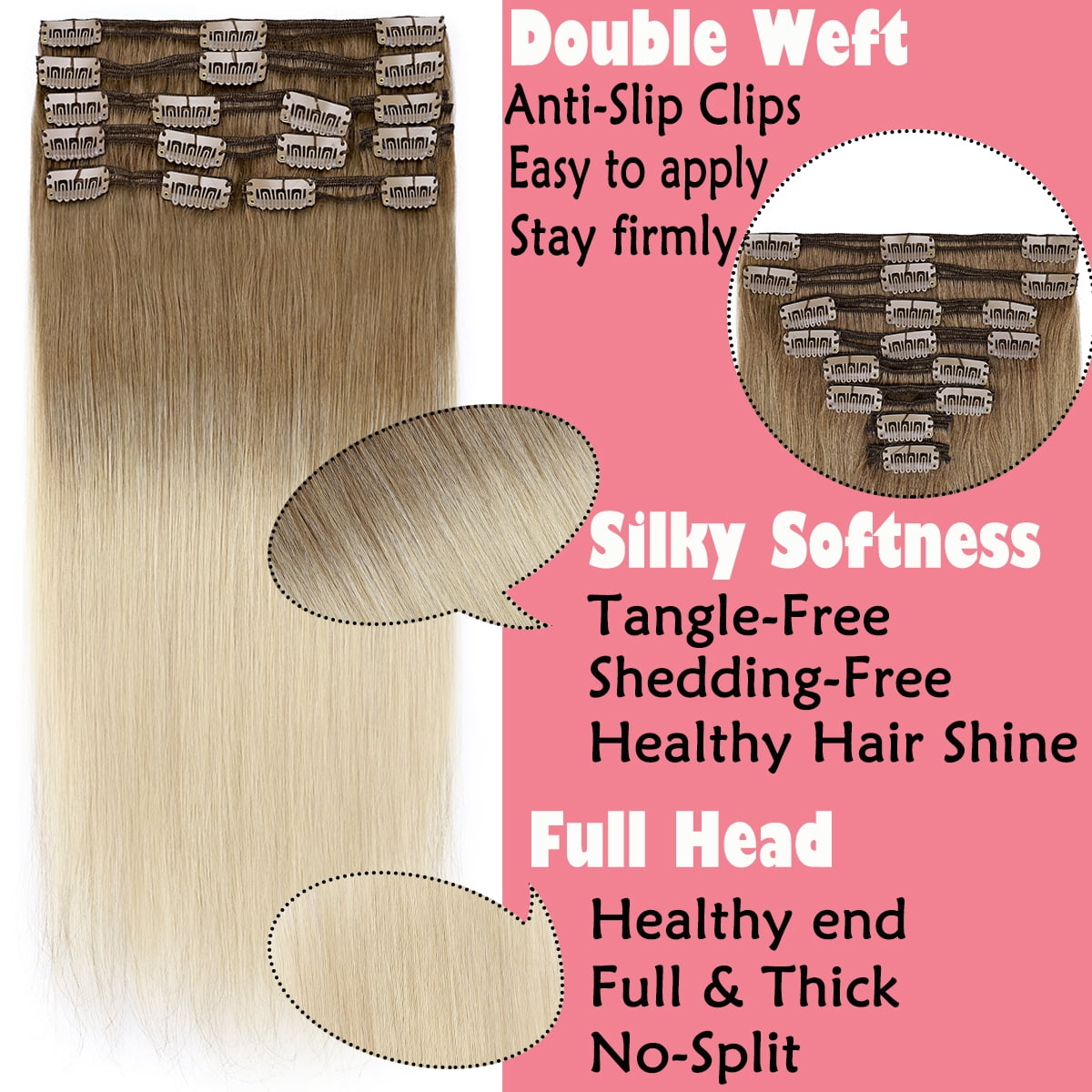 HAIRRO Jet Black Clip in 100% Human Hair Extensions Remy Hair Extensions Clip in Human Hair Color 1 Natural Hair Clip in Extensions for Thin Hair 8 Pieces 120Grams 24 Inch Black Hair Extensions