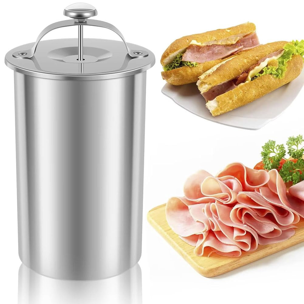 Stainless Steel Deli Meat Press with Thermometer - 2026 Upgraded Deli Meat Press Stainless Steel, Kitchen Bacon Pressure Cookers Boiler Pot Pan Stove