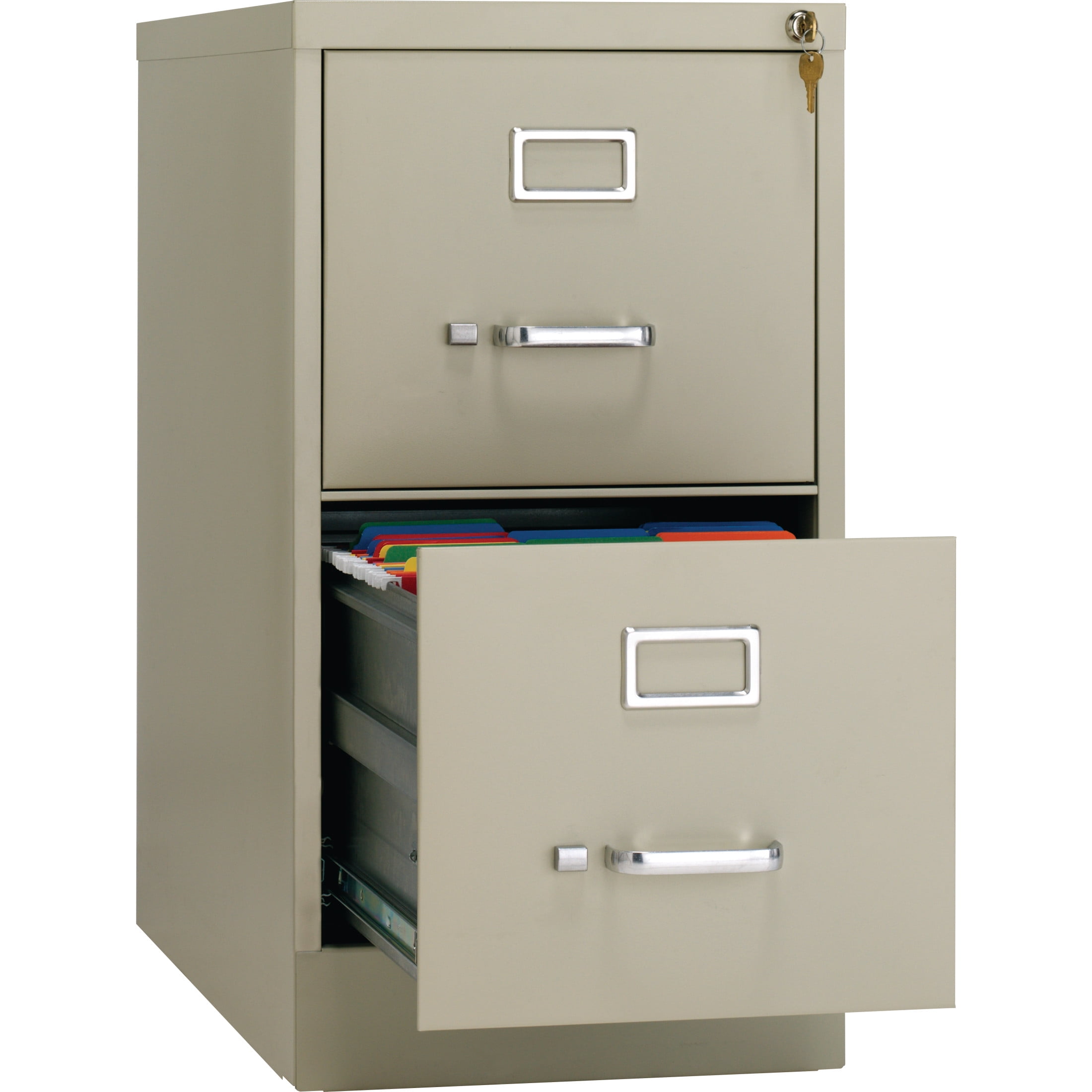 Hirsh 2 Drawer Letter Locking Metal Vertical File Cabinet, 26.5" Deep, Putty