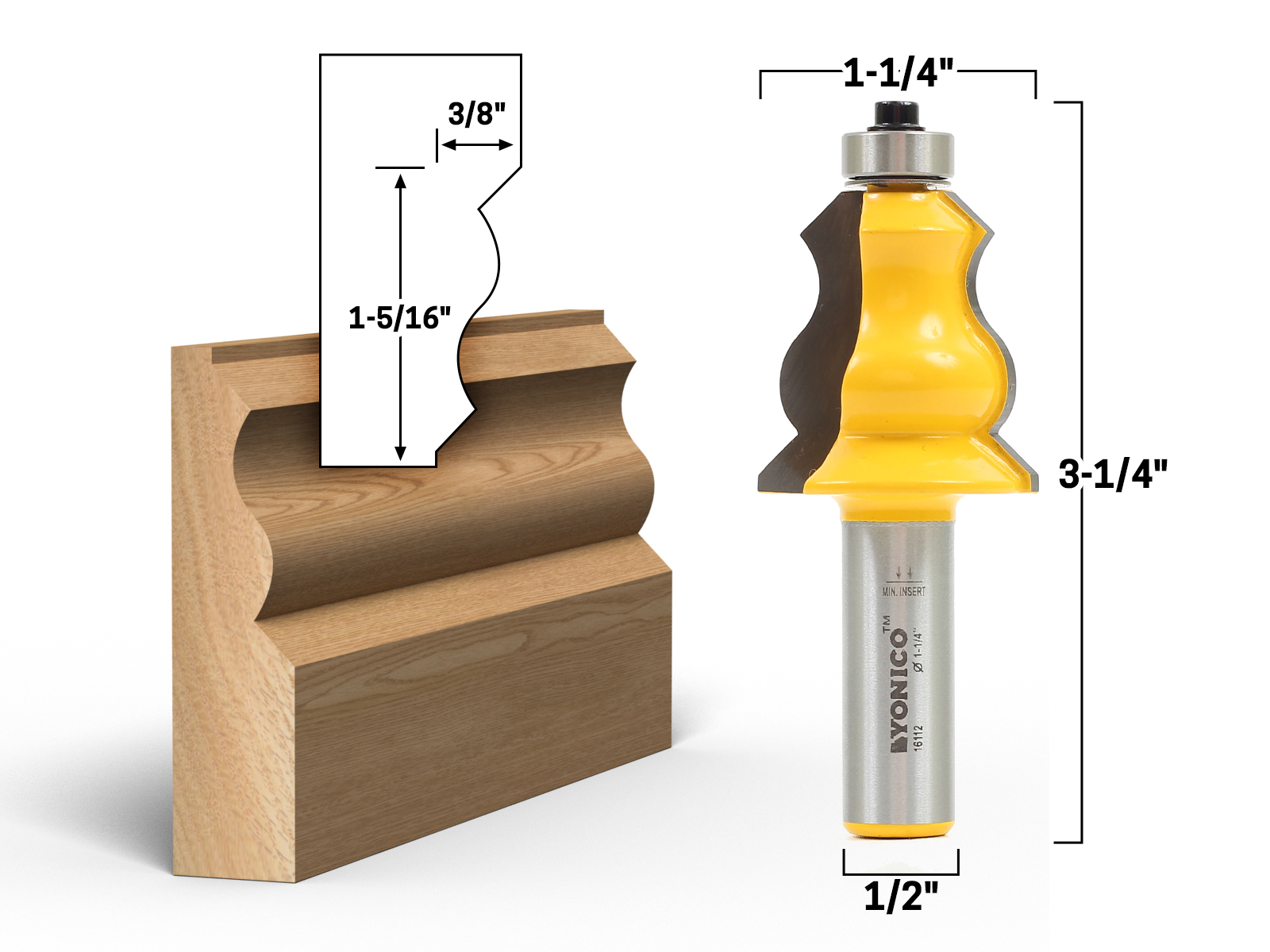 Yonico Large Reversible Crown Moulding Router Bit - 1/2