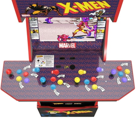 Arcade1UP X-Men (4-Player) Arcade with Riser, Lit Marquee, Lit Deck Protector, Wifi, and Exclusive Stool Bundle