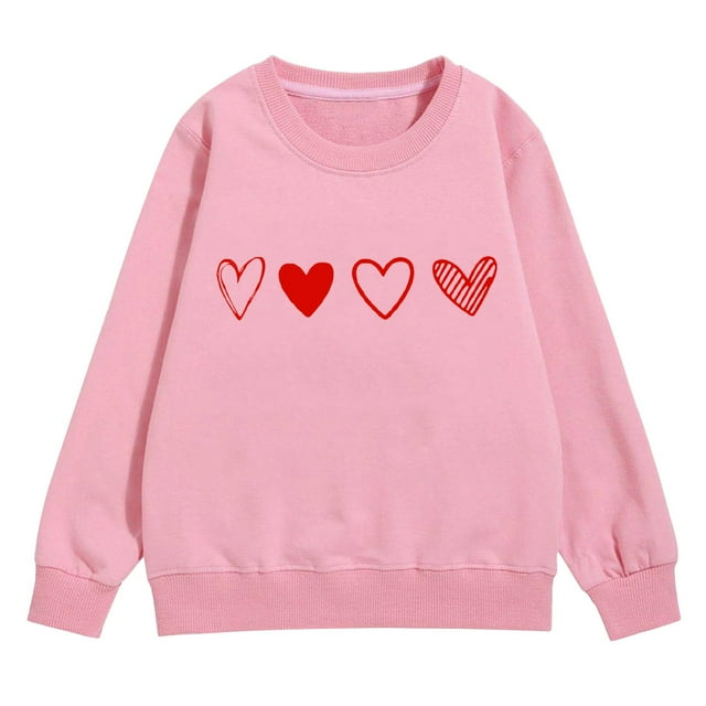 Comdrip Chandails de la Saint-Valentin pour Filles Chandails à Imprimé Graphique Cœur Manches Longues Chandail Col Rond Hauts Chandails Mignons pour Filles 10-12 Rose 120