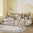 thumbnail image 2 of Leumius Full Size Floor Montessor Bed with Storage Shelves,Wood Low Bed with Semi-enclosed Guardrail and Headboard, Footboard, Space Saving, No Box Spring Required,Natural, 2 of 8