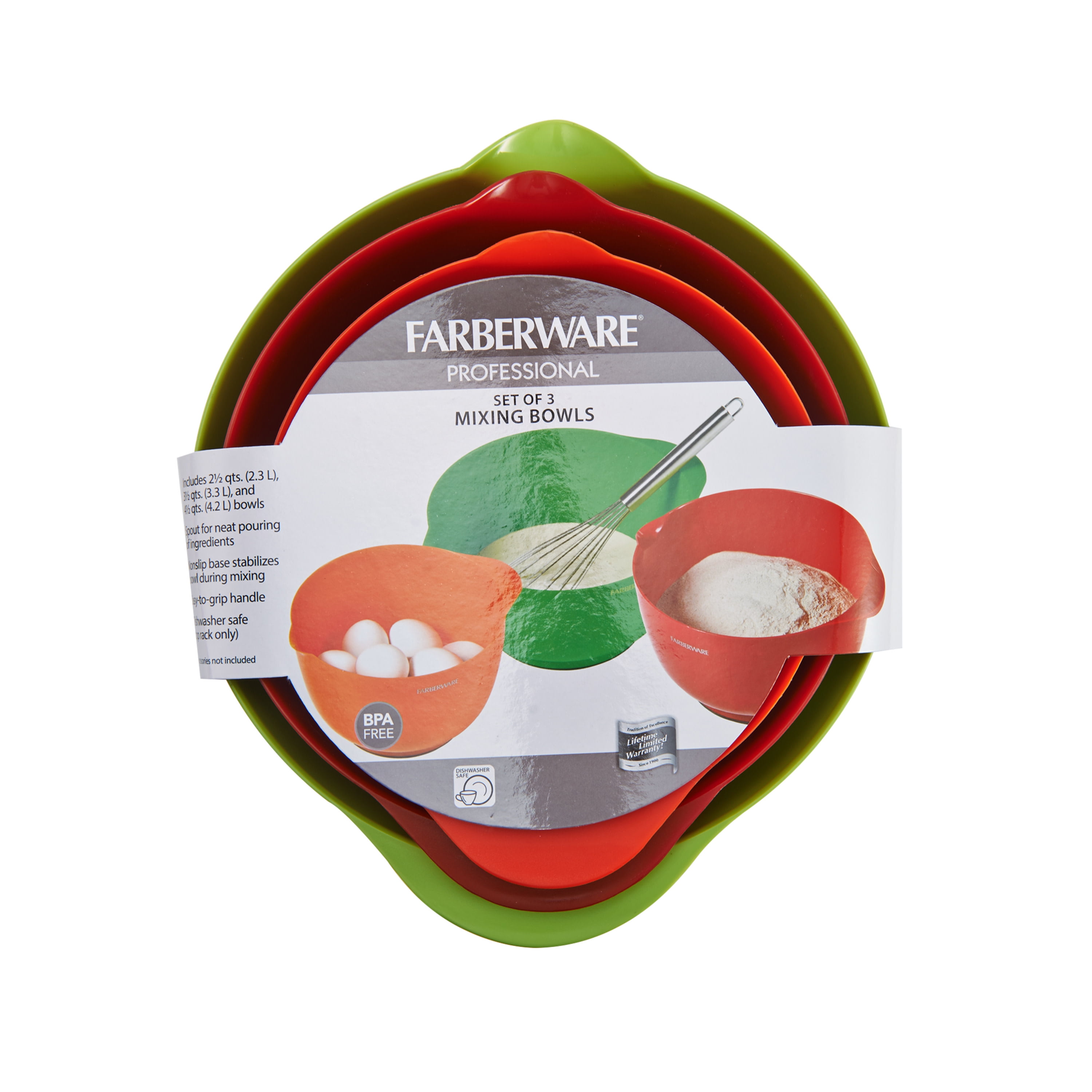 Farberware Classic Set of 3 Plastic Mixing Bowls in Assorted Colors