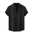 thumbnail image 2 of Mens Shirts Gifts for Men Men's Spring Summer Casual Linen Solid Color Short Sleeve Shirt Loose Turn-down Collar Shirt Black Linen 3X, 2 of 8