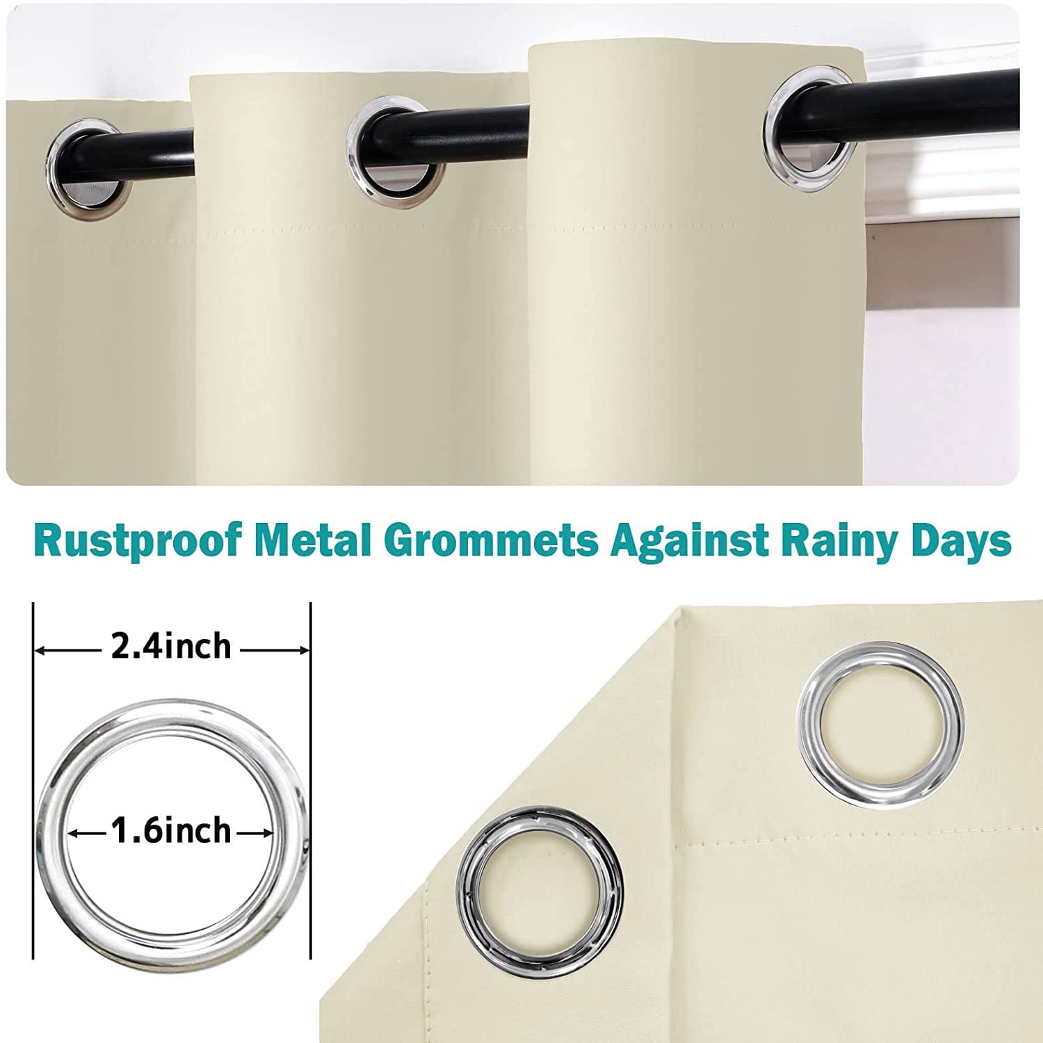 (4 Panel) Gazebo Patio Outdoor Curtains -Waterproof Garden Blackout Thermal Insulated Sun Shades Grommet Privacy Curtain for Pergola Porch, Beige, W52 x L84 in