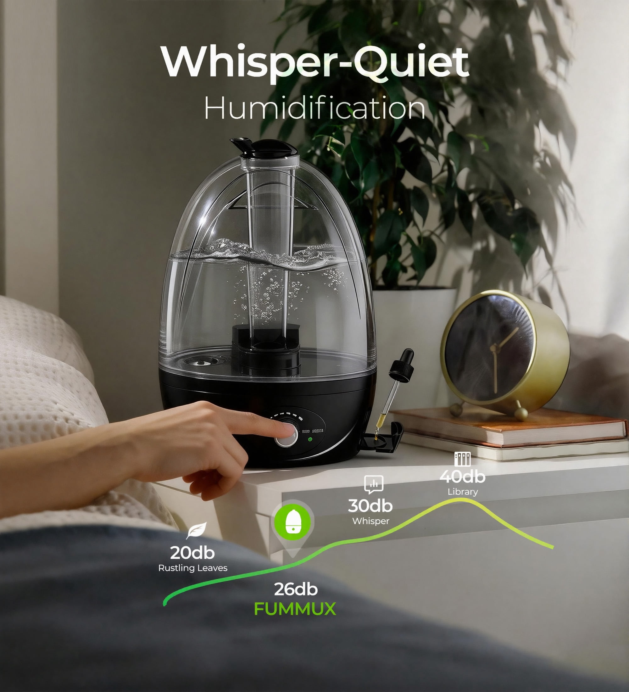 NFTIGB Cool Mist Humidifier for Bedroom, Quiet Ultrasonic Humidifier with 3L Water Tank and Adjustable Mist Output, Black