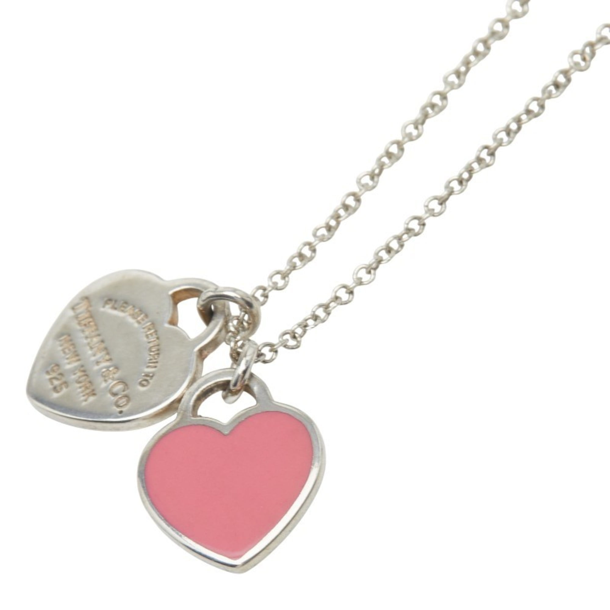 Pre-Owned Tiffany & Co. Return to Double Heart Tag Necklace in Silver and Pink SV925... (Good)