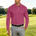 thumbnail image 2 of Hearthz Mens Polo Shirts 3 Button Placket Lapel Collar Mens Long Sleeve Tee Shirts Business Casual Mens Golf Polo Shirts Tennis Shirt Deep Red L, 2 of 6