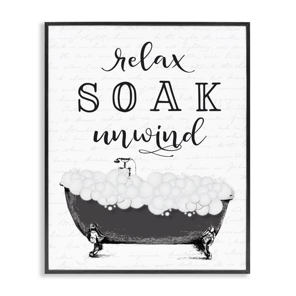 Soak Unwind Bubble Bath Black Framed Giclee Art, design by Lettered and Lined