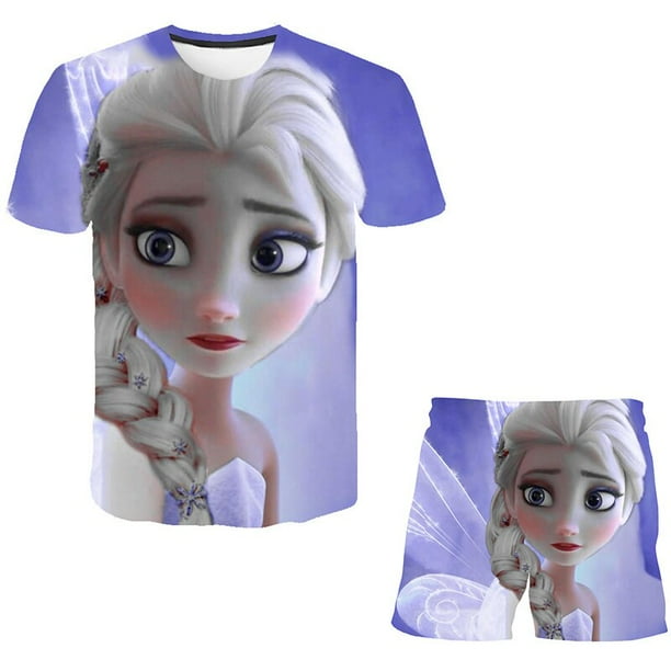 Conjuntos de ropa de Frozen Elsa Anna para niños, ropa de verano para bebés, camiseta de manga corta para niñas y pantalones, trajes de 2 uds, ropa para niños de 6M Gao Jinjia LED
