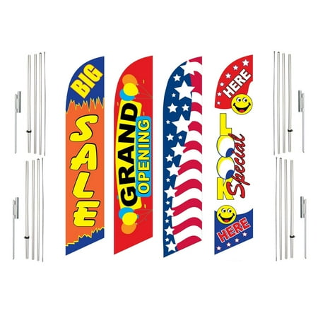 4 Swooper Flags With 4 Pole Kits Big Sale Grand Opening Patriotic Look Special Here