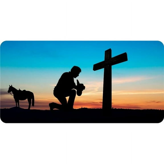 212 Main LPO7894 6 x 12 in. Praying Cowboy at Cross Photo License Plate