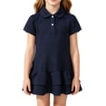 thumbnail image 2 of Girls A Line Ruffle Hem Polo Uniform Dress Short Sleeve Solid Pique Cotton for Kids School Summer Daily Casual Outfit Black 80, 2 of 5