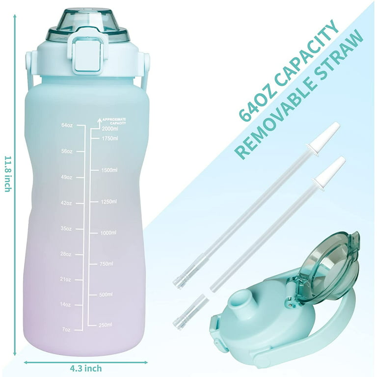Large 2 Liters Water Bottle Drink With Straw Travel Women Time