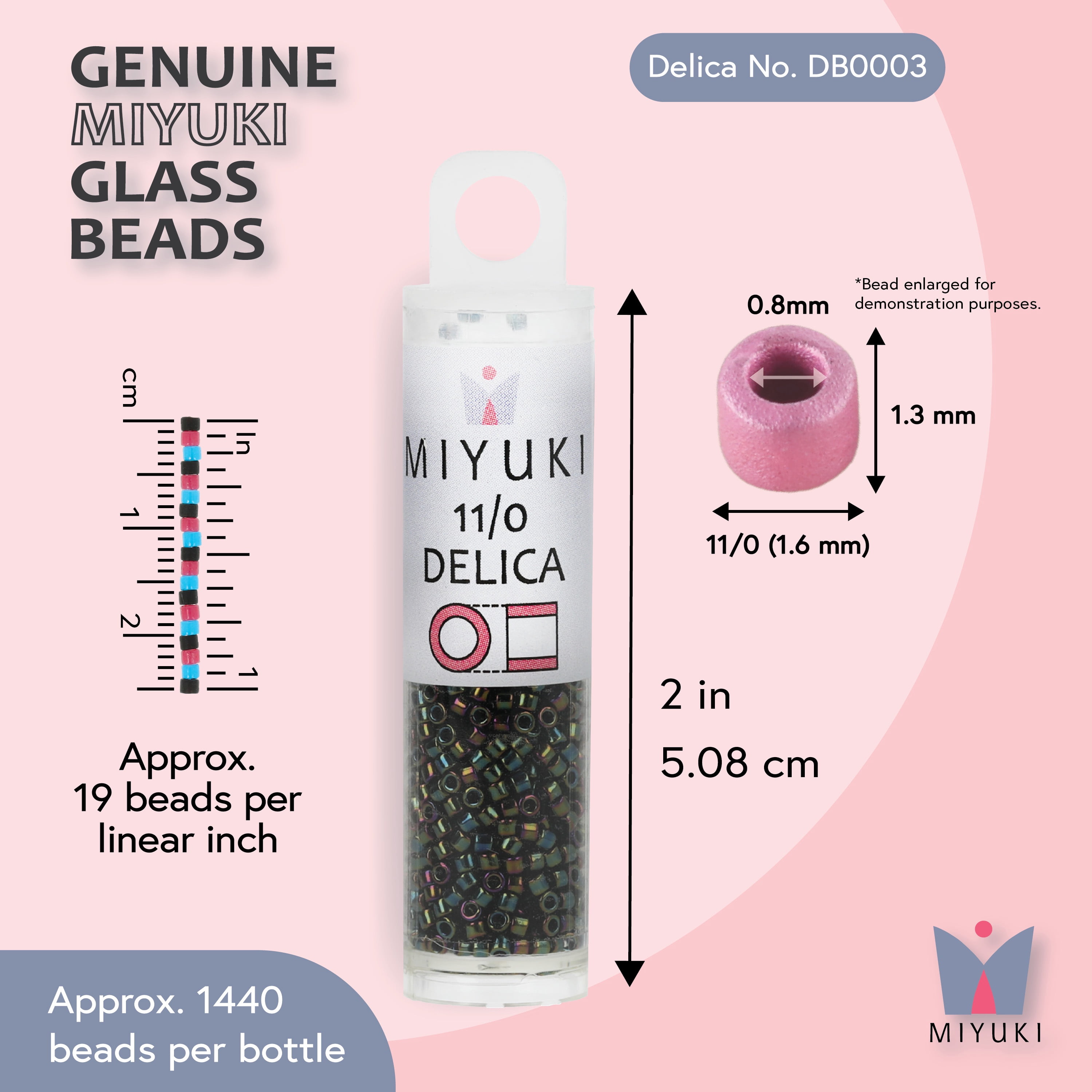 Miyuki Delica Seed Beads – Size 11/0 (1.6 mm), DB0003, Green Iris, .2 g, Approx. 1440 Beads