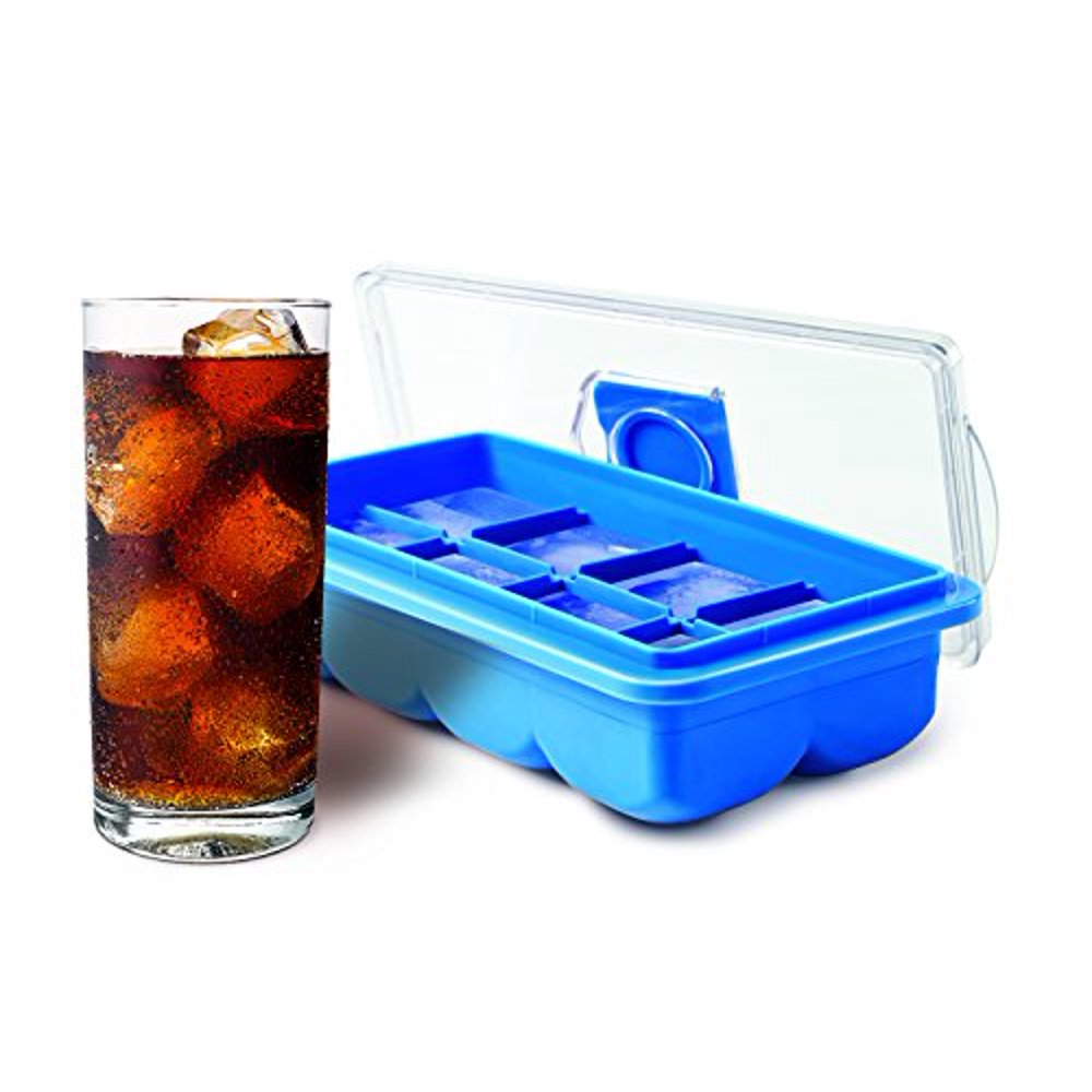 No Spill Large Ice Cube Tray Lid Included (Blue)