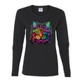 thumbnail image 2 of If You're Nice I Might Let You Live With Me Colorful Cat Animal Lover Womens Graphic Long Sleeve T-Shirt, Black, Small, 2 of 3