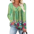 thumbnail image 2 of Womens Round Neck Tunic Tops Long Sleeve Floral Printed Pullover Winter Casual Loose Button Blouse, 2 of 6