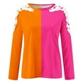 thumbnail image 5 of tklpehg Fall Long Sleeve Shirts for Women Lightweight Crew Neck Lace Hollow Out Sleeve Tunic Tops Color Block Casual Ladies Tops(V01_ Orange,XXL), 5 of 5