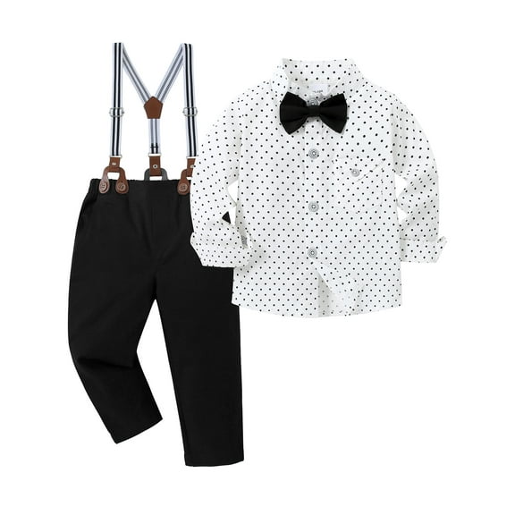 CARETOO Toddler Baby Boy Clothes Sets 1-5T Formal Dress Shirt Bow Tie Suspender Pants Trousers 3pcs
