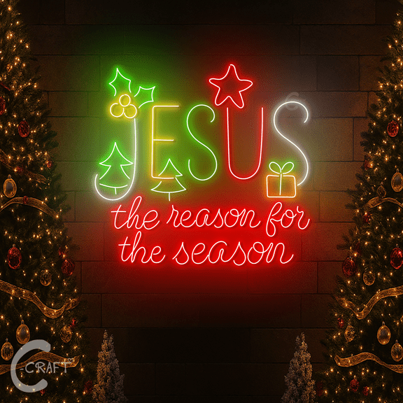 C-CRAFT Jesus Quote Neon Sign 18 Inches, Vibrant LED Wall Art for Living Room or Noel Party Decor, Christmas Gift for Homeowners