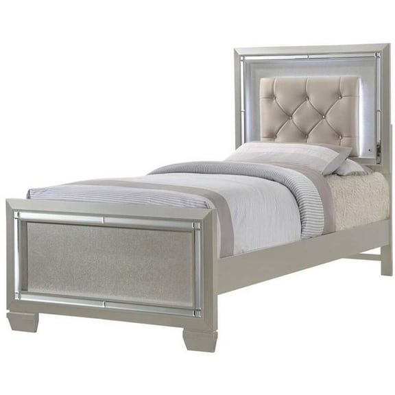 Pemberly Row Modern Tufted Headboard Twin Panel Bed in Champagne