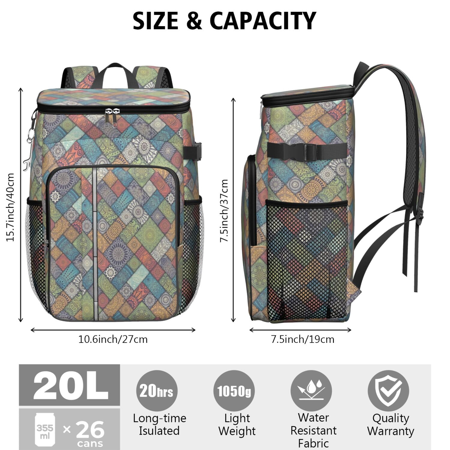 Travel Cooler Bag - Boho Bohemia Flower Camping Beer Cooler Backpack with Bottle Opener- Waterproof Insulated Picnic Backpacks - Cooler Bag for Beach