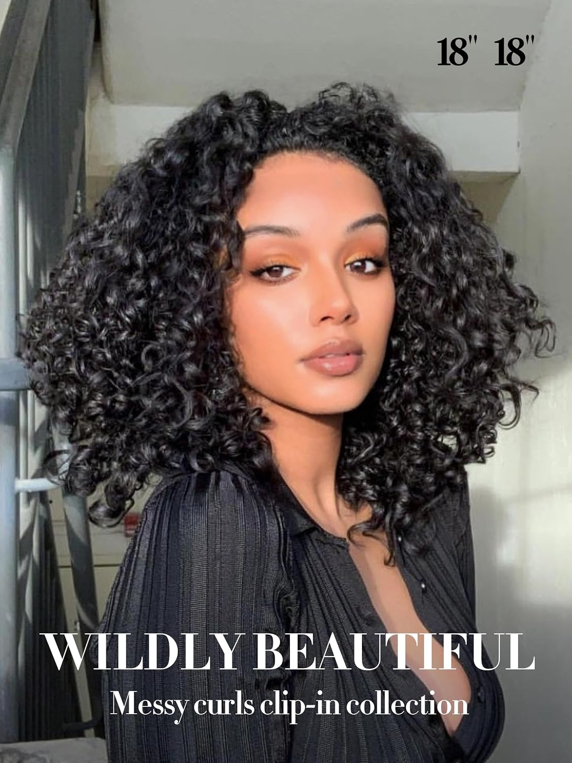 LUVME Messy Burmese Curly 24" Clip in Hair Extensions Real Human Hair Fullness for Women Brazilian Remy Natural Black