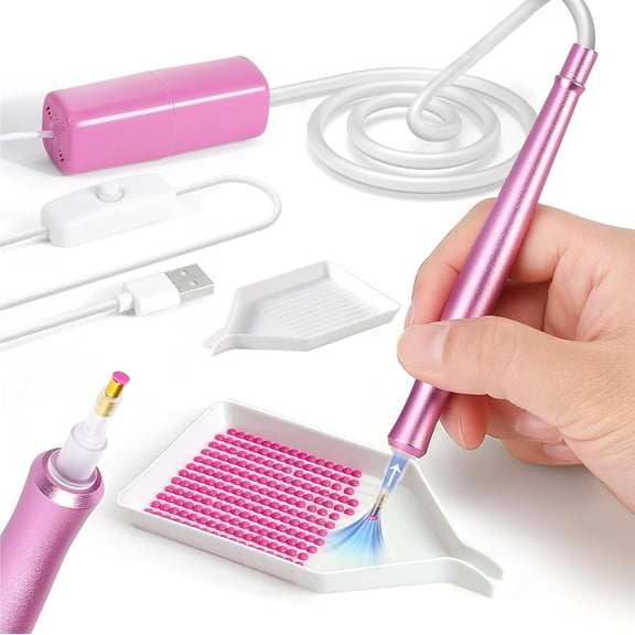 Electric Diamond Art Painting Pen - Vacuum Diamond Art Pen with Storage Tray, Long-lasting and Stable (Pink)
