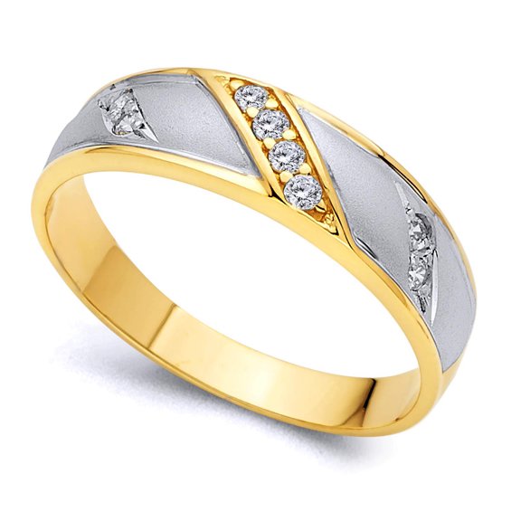 Dimaya Fine Jewelry 14K Two-Toned Gold Cubic Zirconia 6-mm Men's Wedding Band