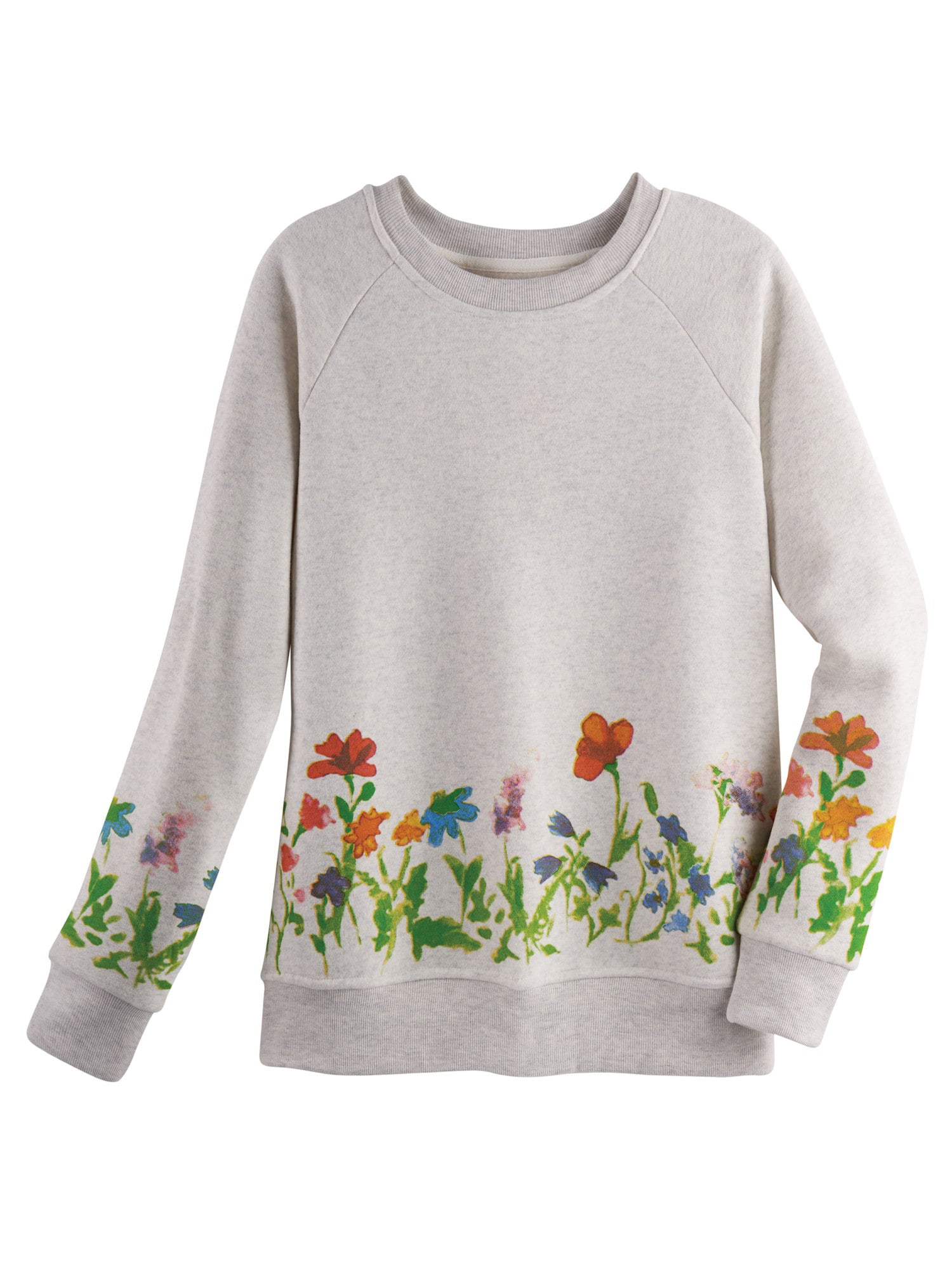 Long Sleeve Crew Neck LA Soul Women's Watercolor Flowers Sweatshirt Sport Gray 