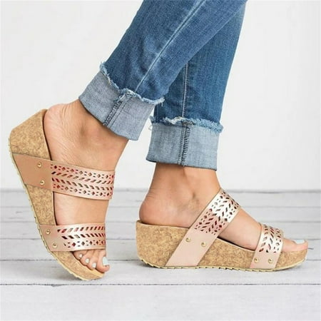 

ytjx women s summer slip-on wedges hollow out beach open toe breathable sandals shoes