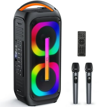 FanFun Large Bluetooth Speaker, Stereo Big Party Speaker with RGB Lights & 2 Wireless Mic, Portable Bass DJ Wireless Speakers for Outdoor, 12H Playtime, T11-T
